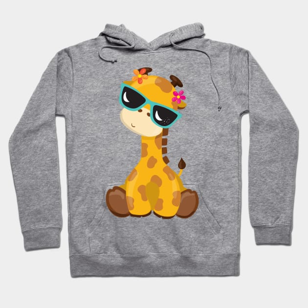 Cute Giraffe, Giraffe With Sunglasses, Cute Animal Hoodie by Jelena Dunčević